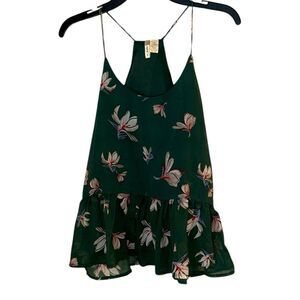 Japna Green Floral Tank Top Women’s Small Romantic Feminine Sleeveless